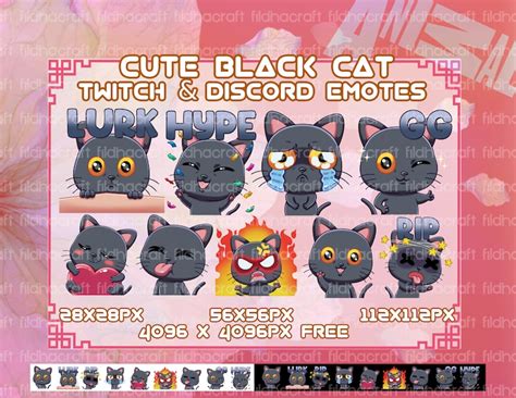 Cute Black Cat Twitch Emotes Bundle Black Cat Emotes Pack Cat Discord Emotes Chibi Emotes