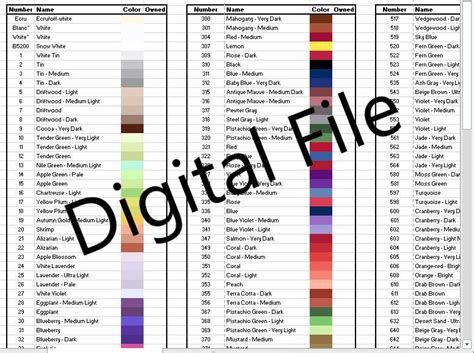Dmc Color List Printable Printable Dmc Color List Dmc Embroidery Images