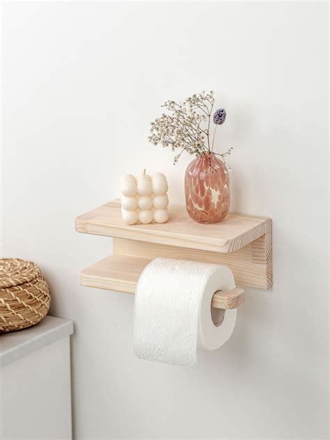 держатель для туалетной бумаги самоклеющийся с полочкой (деревянный ...