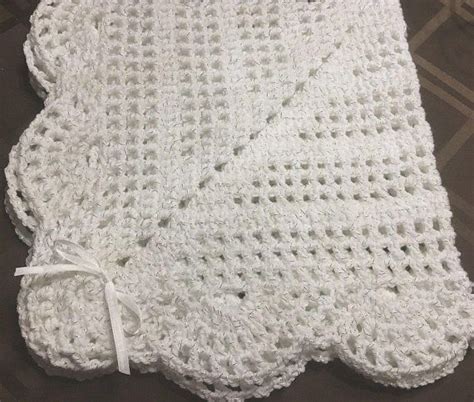 Handmade White Crochet Christening Baptism Baby Blanket Shimmer Artofit