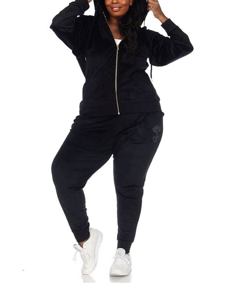 White Mark Plus Size Rhinestone Velour Tracksuit 2 Piece Set Macys