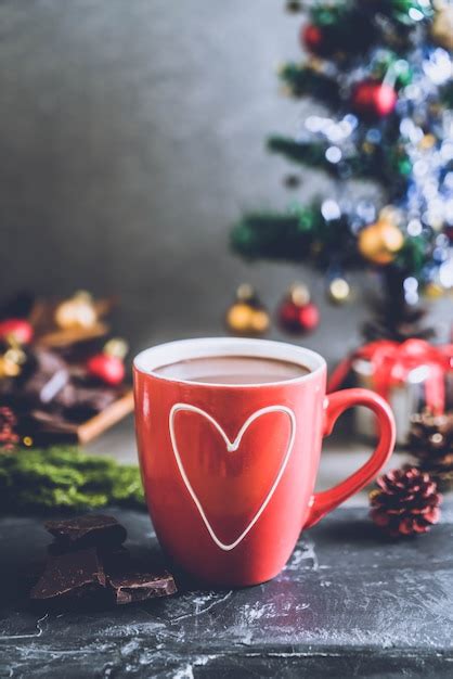 Premium Photo Hot Chocolate Cup With Christmas Decoration