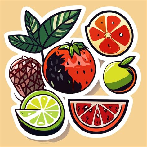 Adesivos De Frutas Desenhadas à Mão Ou Coleção De Adesivos De Frutas De