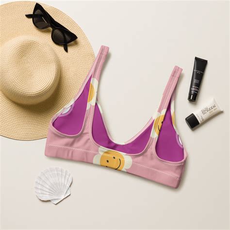 Retro Smily Face Daisy Bikini Top S Swimsuit Recycled Etsy