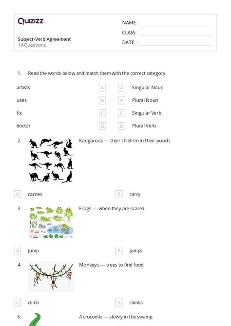 50 Subject Verb Agreement Worksheets For 5th Grade On Quizizz Free