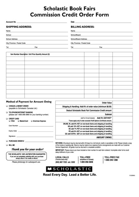 sample commission credit order form printable