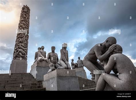 Frogner Public Park With Statues In Oslo Norway Scandinavia Stock