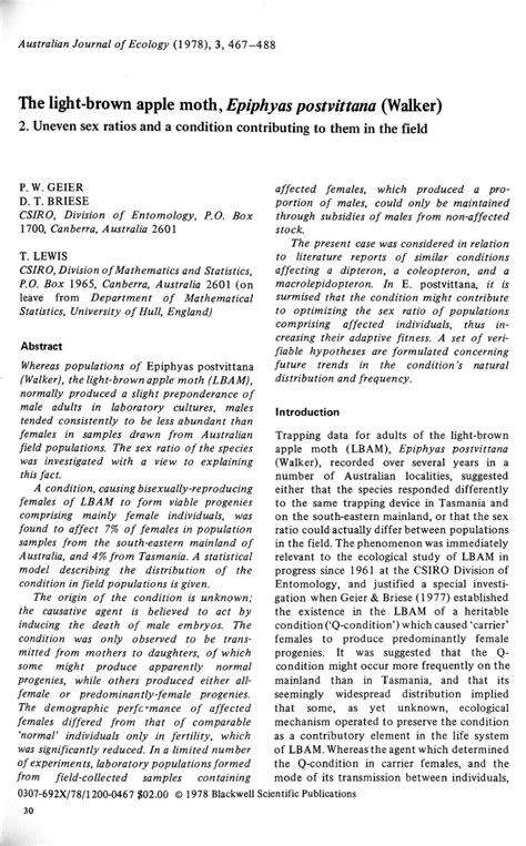 PDF The Light Brown Apple Moth Epiphyas Postvittana Walker Uneven Sex Ratios And A