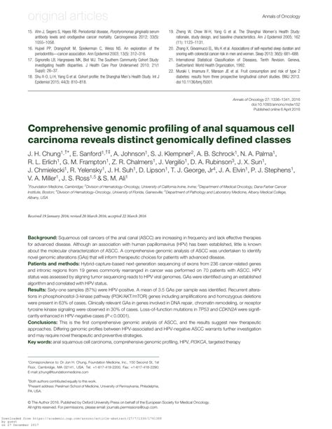 PDF Comprehensive Genomic Profiling Of Anal Squamous Cell Carcinoma Reveals Distinct