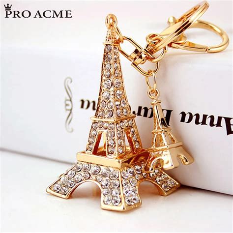 Pro Acme Fashion Novelty Rhinestone Alloy Eiffel Tower Key Chain For