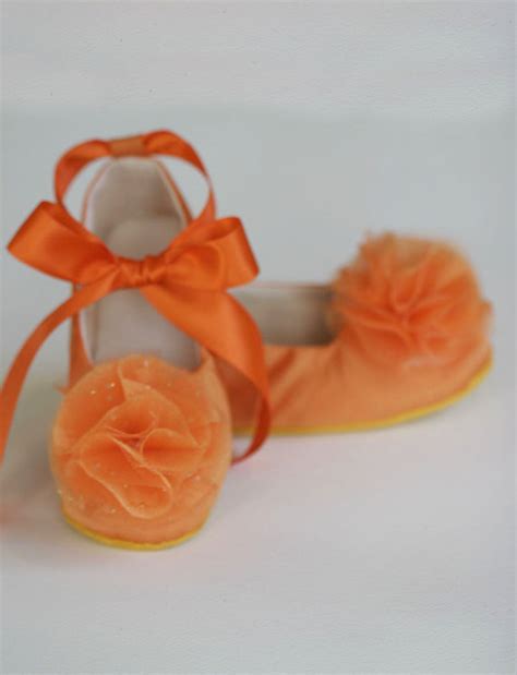 Orange Flower Girl Shoe - Sizes NB - Y1 - Satin Baby, Toddler Ballet ...