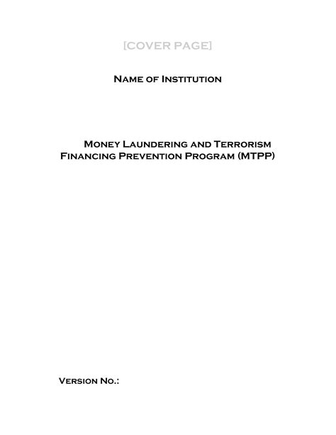 MTPP Outline Manual Template COVER PAGE Name Of Institution Money