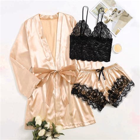 Satin Silk Pajamas Women Nightdress Lingerie Robes Underwear Sleepwear Walmart