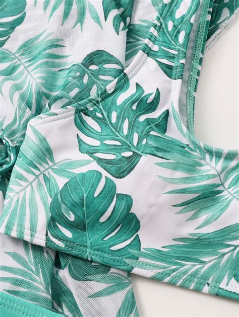 Tween Girl 3pack Tropical Print Bikini Swimsuit Kimono SHEIN EUR
