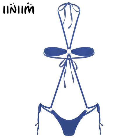 Bikini Sexy Con Cordones Para Mujer Ba Ador Sin Relleno Sujetador Halter Con Tanga Traje De