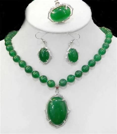 Natural Charming Green STONE Necklace Ring Earring Jewelry Sets -in ...