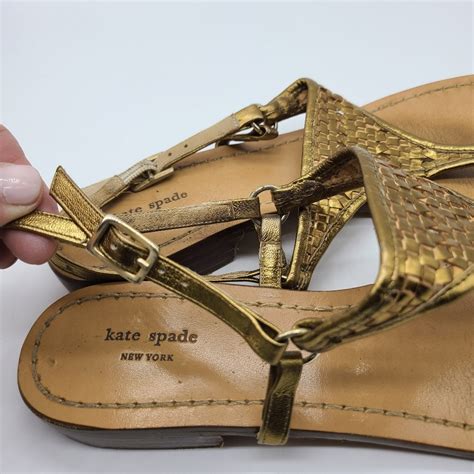 Kate Spade Bronze Gold Metallic Woven Thong Ankle Str Gem