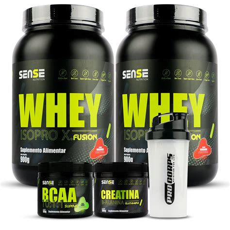 Kit Whey Protein G Bcaa Creatina Coqueteleira Sense