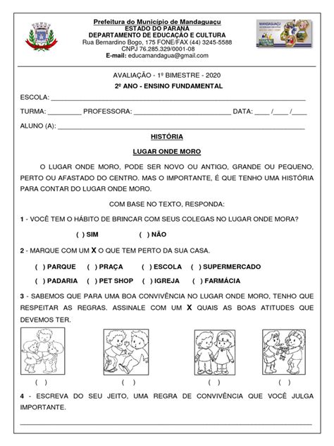 Avaliação De Historia 2 Ano - Avaliação de História - 2º Ano | PDF