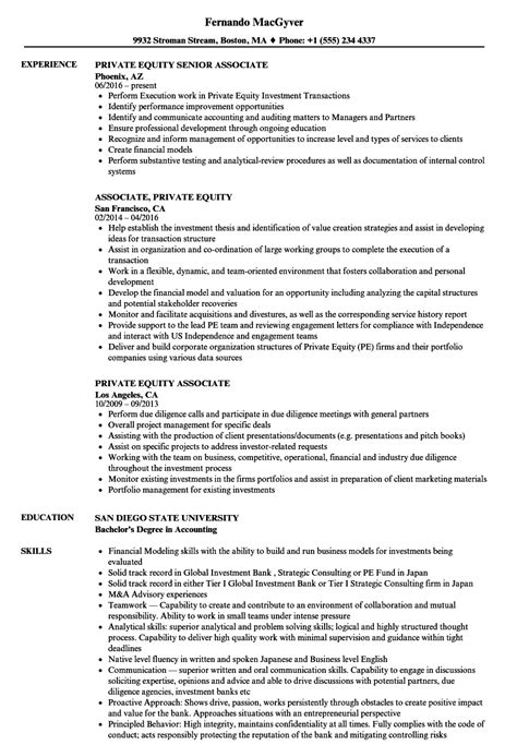 Private Equity Associate Resume Samples Velvet Jobs