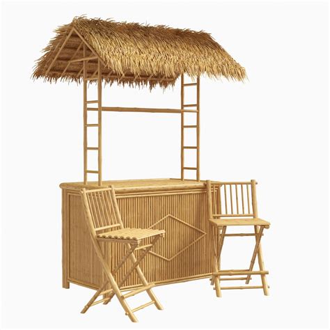 A Thatched Porter Bamboo 3 Piece Tiki Bar Set With Palapa Roof 3d Model