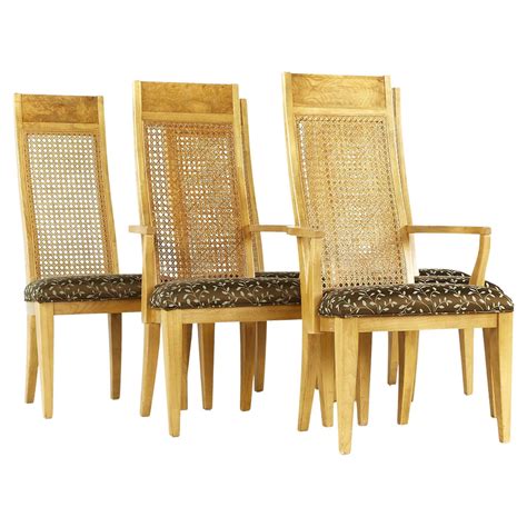 Set Of Six French Burlwood Caned Dining Chairs For Sale At 1stdibs