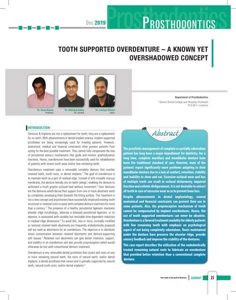 (PDF) TOOTH SUPPORTED OVERDENTURE -A KNOWN YET OVERSHADOWED CONCEPT