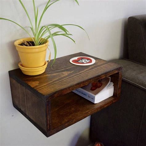 Floating Bedside Table With Lower Cubby Shelf Constructed From Pine Wood And Mounted Us