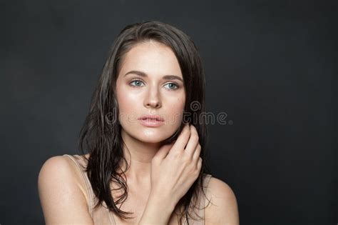 Brunette Spa Model Woman With Clean Shiny Fresh Skin After Bath Skin Care Facial Treatment