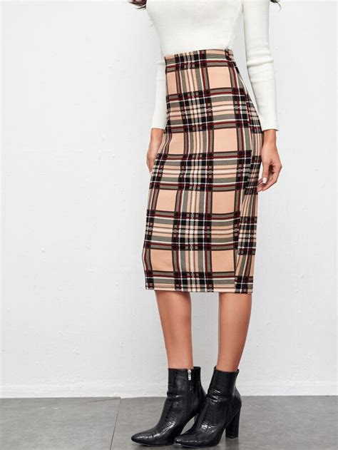 SHEIN BIZwear Plaid High Waist Pencil Skirt Workwear SHEIN USA