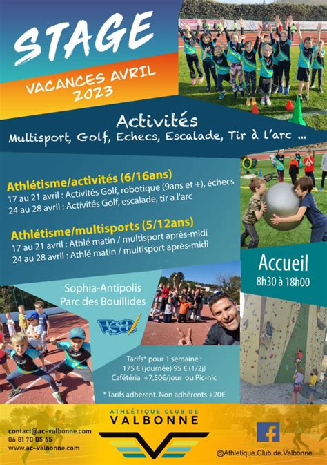 Stages Vacances Avril 2023 Athletique Club Valbonne