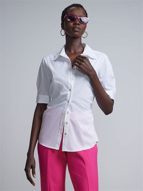 Petite Short-Sleeve Metal Button-Front Secret Snap - NY&C Madison Shir