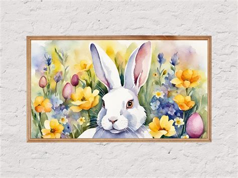 Frame TV Easter Bunny Art Watercolor Easter Bunny Spring Pastels