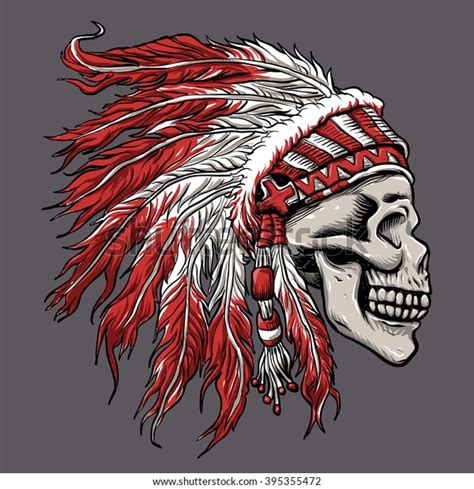 Skull Indian Chief Hand Drawing Stock Vector Royalty Free