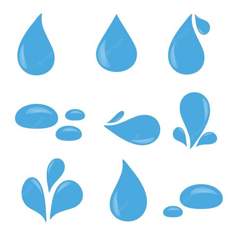 Conjunto De Iconos De Vector De Gota De Agua Azul Vector Premium