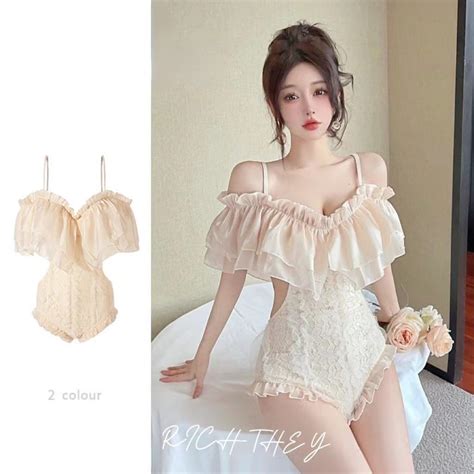 RICH THEY Set Bộ Đồ Bơi Bikini Áo Tắm Một Chi Tiết Có Đệm Ngực Phong Cách Hàn Quốc Thời Trang Và