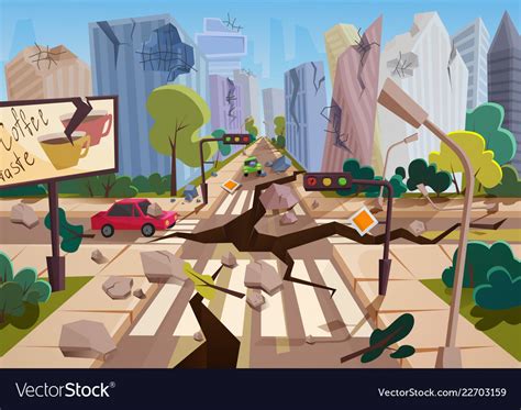 Realistic Earthquake With Ground Crevices Vector Image