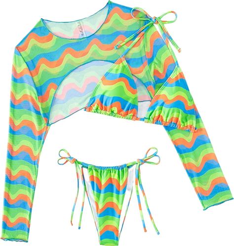 Gorglitter Women S Halter Triangle Tie Side Bikini Swimsuit With Cover Up Pcs Allover Print