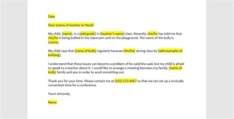 Formal Complaint Regarding Bullying Letter Template Formal Complaint Regarding Bullying Letter