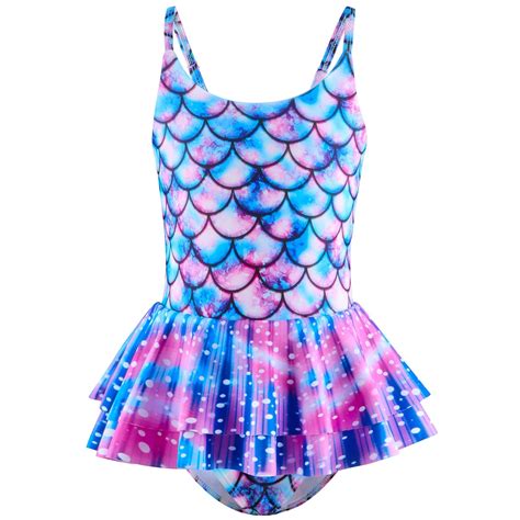 MNCEKFOD Girls Tankini Swimsuits New One Piece Fish Scale Printed Ruffle Swim Dress For Hot