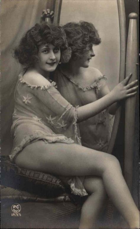 Risque Semi Nude Woman Mirror PC Paris 1833 C1915 Real Photo Postcard Asia Middle East