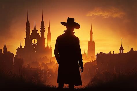 Antique Orange Sign Gunfighter Silhouette