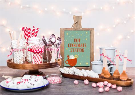 Printable Hot Chocolate Station Sign Christmas Party Decor Hot Coco Bar Cute Digital