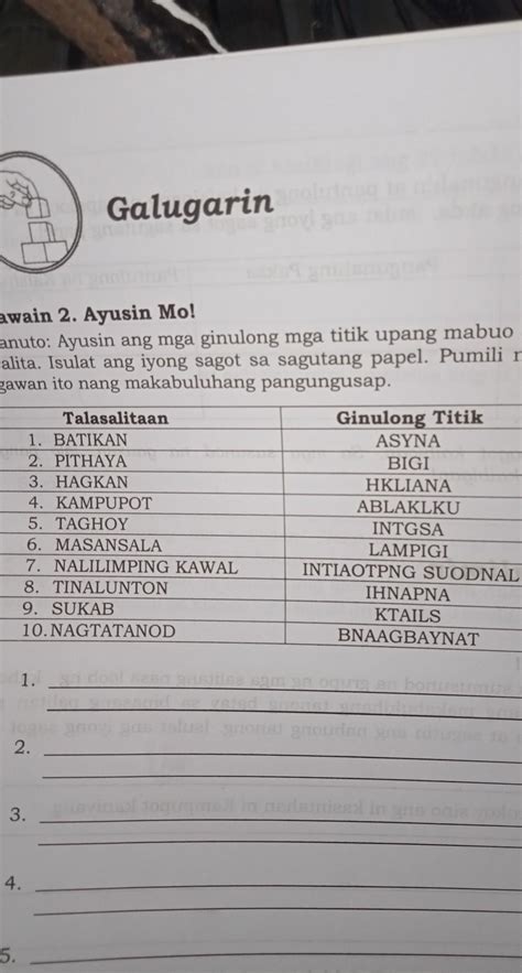 Gawain Ayusin Mo Panuto Ayusin Ang Mga Ginulong Mga Titik Upang