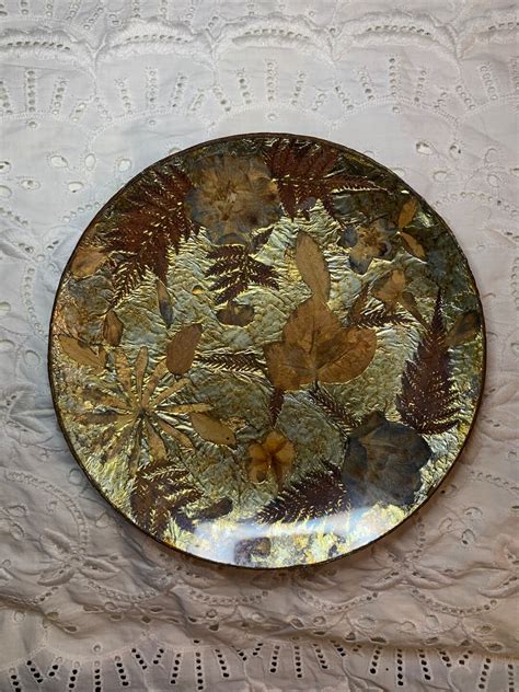 Vintage Mcm Mexican Foil Art Glass Plate Gold With Presses Etsy