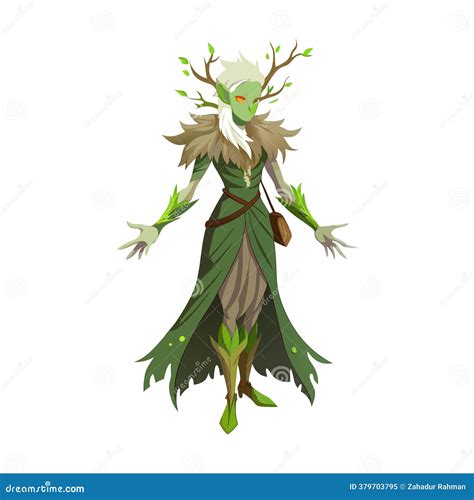 Forest Druid With Long Beard And Wooden Staff, Old Wizard, Wolf And