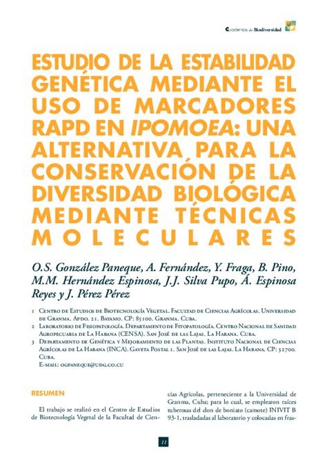 Pdf Estudio De La Estabilidad Genética Mediante El Uso De Marcadores