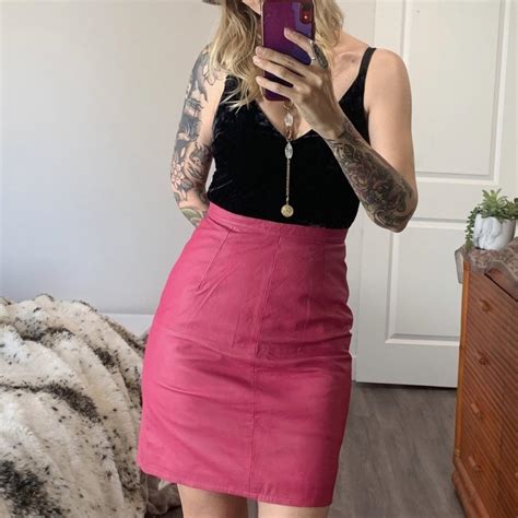 Vintage Hot Pink Leather Pencil Mini Skirt Such A Depop