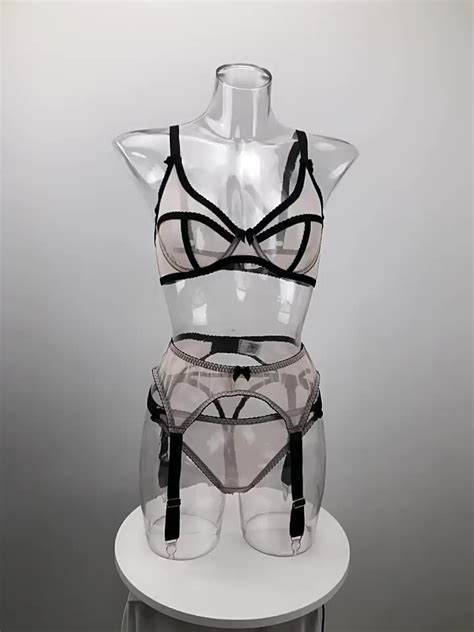 Women Sexy Lace Bra Set See Through Tulle Lingerie Splicing Hot Transparent Women Underwear Set