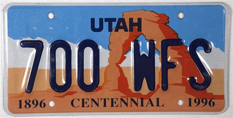 1996 Utah Centennial Single License Plate Brandywine General Store